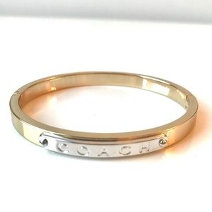 Coach Rose Gold Silver Logo Bangle Bracelet